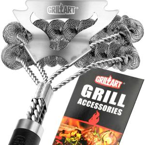 GRILLART Grill Brush for Outdoor Grill Bristle Free - Safe BBQ Grill Cleaner Brush - 18" BBQ Brush for Grill Cleaning Kit -Stainless Grill Cleaning Brush BBQ Grill Accessories Tools- Gifts for Men Dad (Silver)