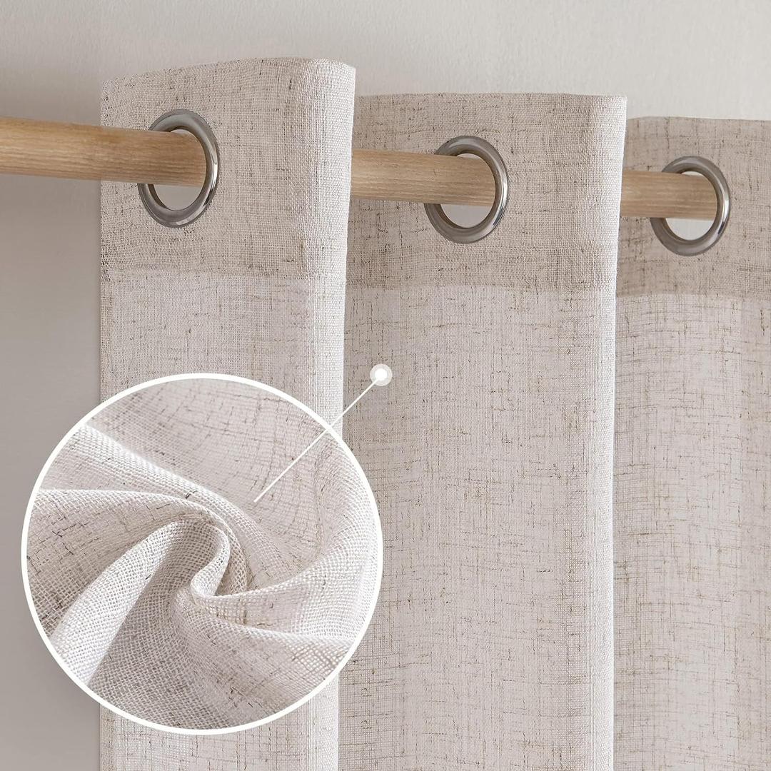 MIULEE Linen White Linen Curtains 96 Inch Long for Bedroom Living Room, Soft Thick Linen Textured Window Drapes Semi Sheer Light Filtering Grommet Top Burlap Look Decor, 2 Panels