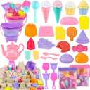 REZUCREY Collapsible Beach Toys for Toddlers, Sand Bucket and Shovels Set, Ice Cream Tea Set Travel Sand Toys for Beach & Mesh Bag, Castle Essentials Toy for Toddlers Kids Boys Girls Age 3-10