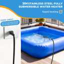 2000W Immersion Water Heater, Electric Fully Sumbersible Pool Heater, Fast Heating Stainless Steel Bathtub Heater, for Small Inflatable Swim Pool, Stock Tank, Hot Tub, Baptistry, Bucket, Outdoor