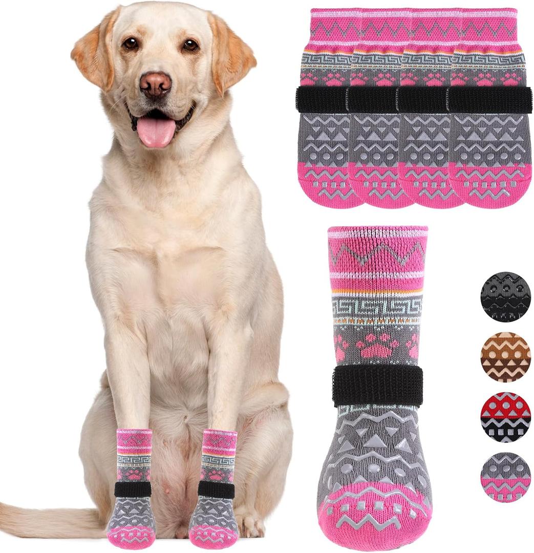 KOOLTAIL Dog Socks Shoes for Hot Pavement, Breathable & Warm Winter Dog Booties to Prevent Licking Paws for Small Medium Large Senior Dogs, Non Slip Grippy Pet Boots & Paw Protectors for Hardwood Floor (Large(4 Pack))