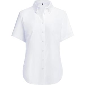 siliteelon Button Down Shirts Women Oxford Shirts Short Sleeve Wrinkle Free Dress Business Shirts Work Office Blouse (Medium, White)