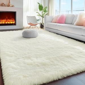 PAGISOFE Area Rugs 9x12 Living Room, Washable Cream White Fuzzy Shaggy Rugs for Bedroom, Office Ivory Fluffy Nursery Carpet Boys Girls Dorm Extra Large Pastel Rug for Kids Room Home Decor Aesthetic