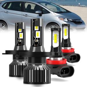 For 2009-2019 Honda Fit light Bulbs, 9003 High Low Beam H11 Fog Light Combo, 4PCS