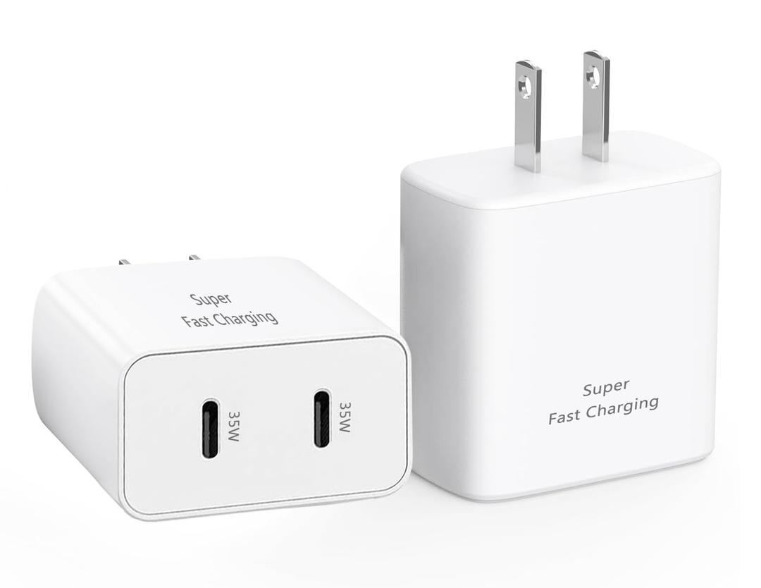 USB C Wall Fast Charger Block,35W 2-Port Type C Charger Fast Charging Block PD Power Charger Adapter+QC 3.0 USB Multiport Charger Brick for Apple iPhone 17/16/15/14/13 Pro Max,iPad,Galaxy S25/24-2Pack