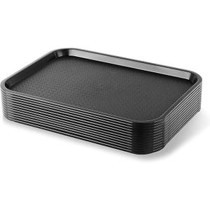 Rectangle Plastic Serving Trays– Cafeteria/Fast Food Tray, for Restaurant, School Lunch, Coffee Shop & Home Use – Durable, Dishwasher Safe, Stackable, BPA-Free, 12” x 16”Set of 12 Black