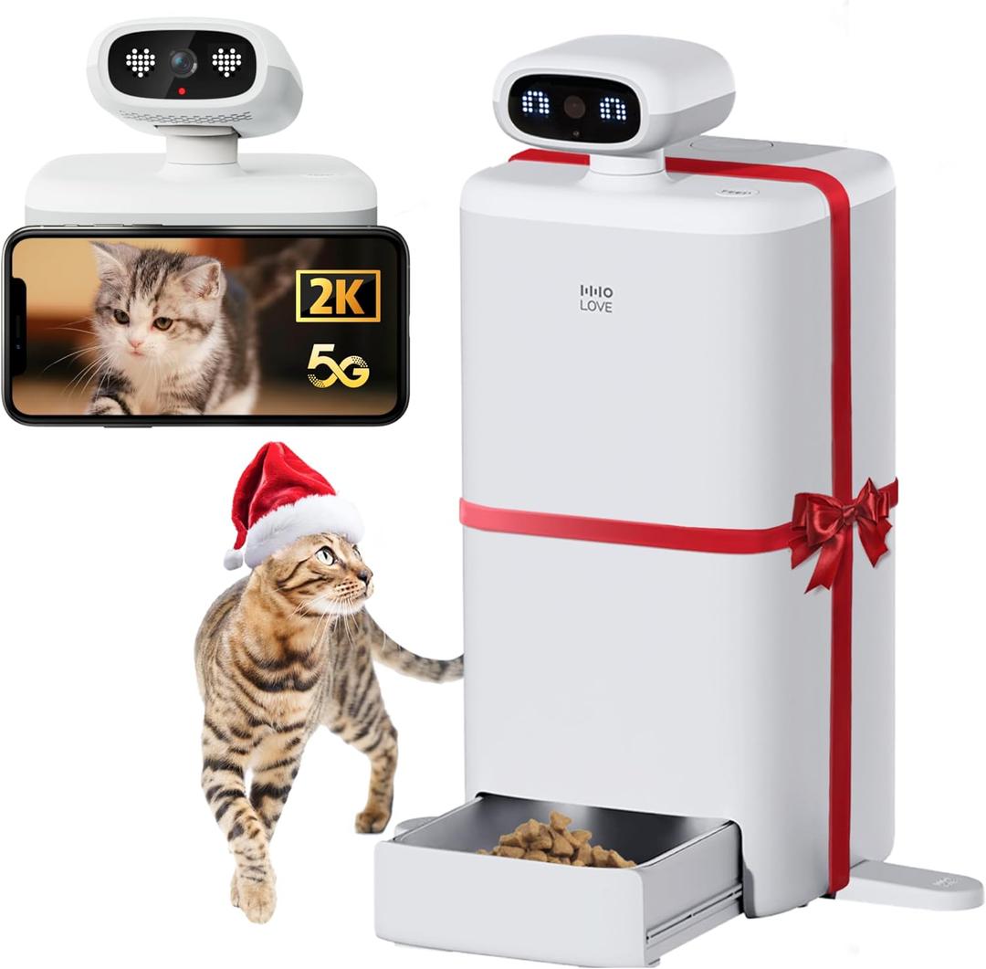 Automatic Cat Feeder with Camera 360, 2K HD Video with Night Vision & 2-Way Audio, 5G Cat Food Dispenser with Low Food Sensor, Record Lovely Moments, O Sitter VIP Version (Grey)