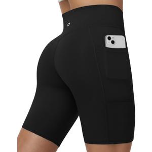 Moozava No Front Seam Women's Biker Workout Shorts 8" High Waist Tummy Control Spandex Shorts Gym Yoga Running Pockets (Black, S)