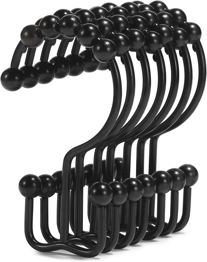 Shower Curtain Hooks, Goowin Shower Curtain Rings, Stainless Steel Black Shower Curtain Hooks, Shower Curtain Rings Rust Proof, Free Sliding Double Shower Hooks for Shower Curtain & Liners (Black) Shower Curtain Hooks, Goowin Shower Curtain Rings, Stainless Steel Black Shower Curtain Hooks, Shower Curtain Rings Rust Proof, Free Sliding Double Shower Hooks for Shower Curtain & Liners (Black)