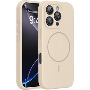 Miracase Magnetic for iPhone 16 Pro Case, [Soft Anti-Scratch Microfiber Lining], Compatible with MagSafe, Liquid Silicone Case Shockproof Drop Protection Phone Case for 16 Pro,Sand