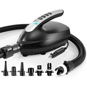SereneLife Electric Paddle Board Pump – Portable 16 PSI Dual-Stage Air Compressor for Lightning-Fast Inflation, Auto-Off, LCD Display & 12V Car Connector – for SUPs, Boats & Inflatables