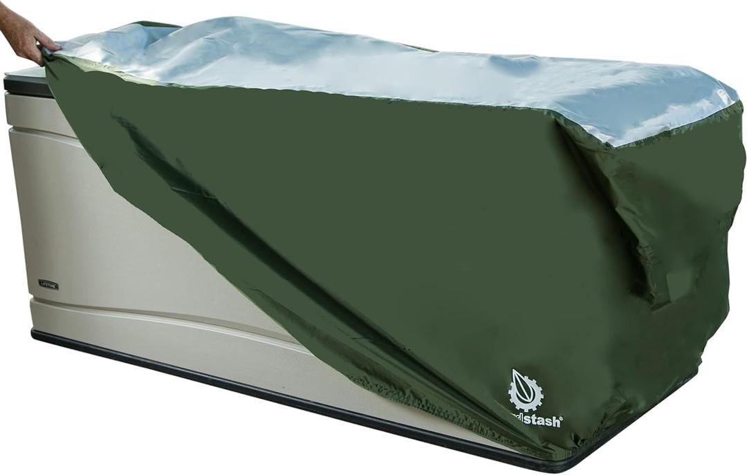 YardStash Deck Box Cover - Heavy Duty, Waterproof Covers for Outdoor Cushion Storage and Large Deck Boxes - Protects from Rain, Wind and Snow - XXL - Green