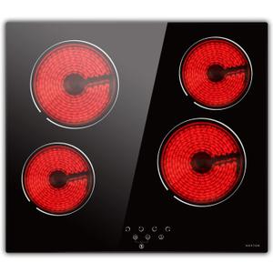 Noxton 24 Inch Electric Cooktop 4 Burners Electric Stove, Built-in Ceramic Cooktop with Touch Control Child Lock Timer Easy To Clean with Hard Wire 6000W 240V