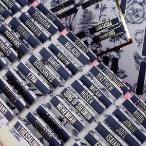 UPAFEXXI-Laminated Bible Tabs for Women and Men (Gold Foil Embossed Lettering) Reposition Large Print tabs, Easy to Read and Apply, 80 Bible Chapters Labels for Easy Navigation (Floral) (White and Bule)