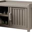 Storage Bench - 2 Doors Waterproof Resin Shoe Bench with Adjustable Shelves - Indoor & Outdoor Use, Entryway Bench with Seating for Bedroom, Living Room, Hallway - Grey