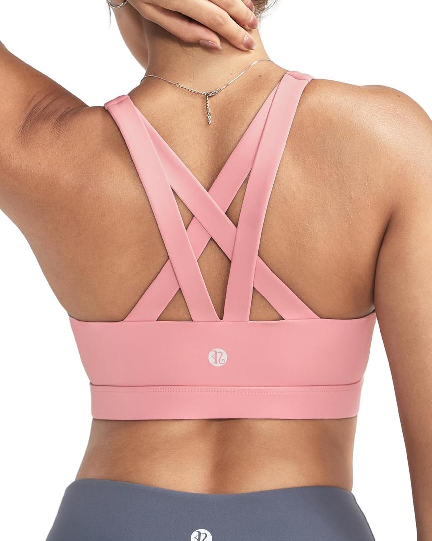 RUNNING GIRL Sports Bras for Women,Padded Strappy Sports Bras Criss-Cross Back Medium Support Sports Bras with Removable Cups (Large)