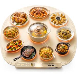 6x Food Warming Mat for Round Tables & Lazy Susans - 28” Extra Large Centerpiece Silicone Electric Warmer for Pizza, Parties & Gatherings with 7 Heat Levels, Timer, Child Lock