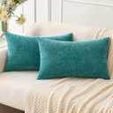 MIULEE Pack of 2 Couch Throw Pillow Covers 12x20 Inch Soft Teal Chenille Lumbar Pillow Covers for Sofa Living Room Solid Dyed Cases