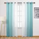 DWCN Teal Faux Linen Ombre Sheer Curtains - Gradient Semi Voile Curtains for Bedroom and Living Room, Set of 2 Grommet Top Window Curtain Panels, 52 x 108 Inches Long