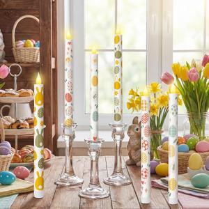Honoson 6 Pcs Easter Flameless Taper Candles 10.6 Inch Colorful Egg Bunny Candles Battery Operated LED Candlesticks for Easter Dinner Table Home Party Decor