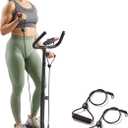 Sunny Health & Fitness Total Body 2-in-1 Smart Stepper Machine for Home with Handlebar and Resistance Bands (Grey)