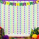 Mardi Gras Tinsel Backdrop 2 Pack Mardi Gras Metallic Fringe Curtain Purple Gold Green Color Foil Backdrop Party Streamer Mardi Gras Photo Booth Props for Carnival Bithday Party Decoration, 3.3x6.6ft