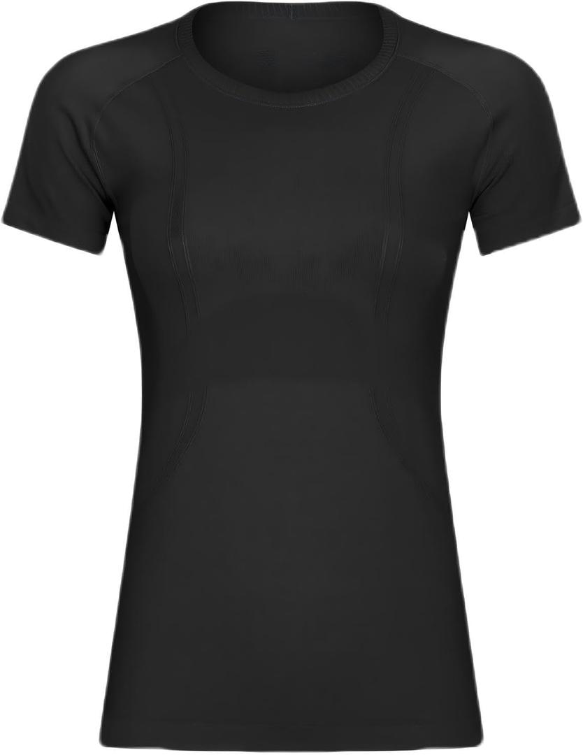 Womens Seamless Short Sleeve Workout Tee Featherlight Nylon Top for Gym Yoga Daily Wear (Black)