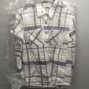 HFX Women's Button Down Plaid Fleece Shacket With Bonded Sherpa Lining, Dual Chest Pockets S