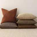 Foindtower Set of 2 Decorative Textured Burlap Linen Throw Pillow Covers Farmhouse Boho Cushion Cover Solid Accent Pillowcase for Couch Sofa Bed Living Room Home Decor, 2222 Inch,Dark Rust Brown (Umber)