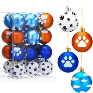 Hollowfly 24 Pcs Blue and Orange Christmas Dog Tree Ornaments 2.36 Inch Sky Cartoon Paw Clouds Christmas Ball Ornaments Set Plastic Shatterproof Xmas Trees Hanging Decorations for Holiday Decor Home