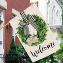 Hexagram Summer Welcome House Flag 28x40 Inch Double Sided Outside, Vertical Burlap Yard Flags for Outside Buffalo Plaid Bow Porch Summer Spring Outdoor Decor, Large Garden Flags
