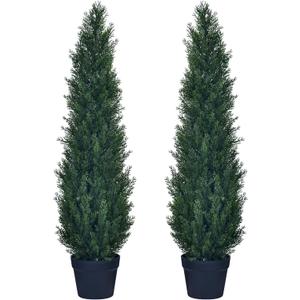 2 Packs 3ft Artificial Cedar Topiary Trees - Fake Boxwood Topiary Cypress Trees Potted Plants, Artificial Plants Shrubs for Home Indoor Outdoor Garden Porch Decor