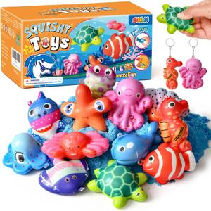 SNLN 12 Pcs Ocean Squishy Toys for Kids Under the Sea Party Favors Bulk for Birthday Gift Slow Rising Squishy Keychain Goodie Bag Filler Treasure Box Classroom Prize Ocean Themed Birthday Party Favors