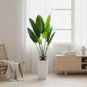 4.7FT Artificial Banana Tree, Fake Potted Tropical Tree, Decorative Evergreen Tropical Plant with White Tall Planter for Living Room Entryway Porch Office (9in)