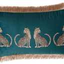 Lumbar Decorative Throw Pillow Cover with Tassels Leopard Pattern Cushion Cover Luxury Style Soft Velvet Pillowcase for Sofa Couch Bedroom (12"x20",Dark Green)