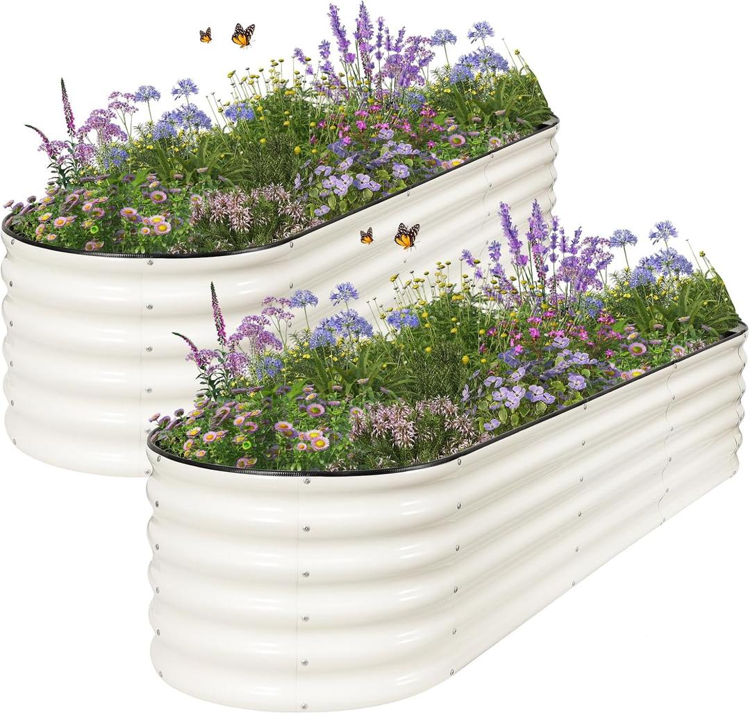 Galvanized Raised Garden Bed - 2 Pcs 8x2x1.4FT Planter Box, White