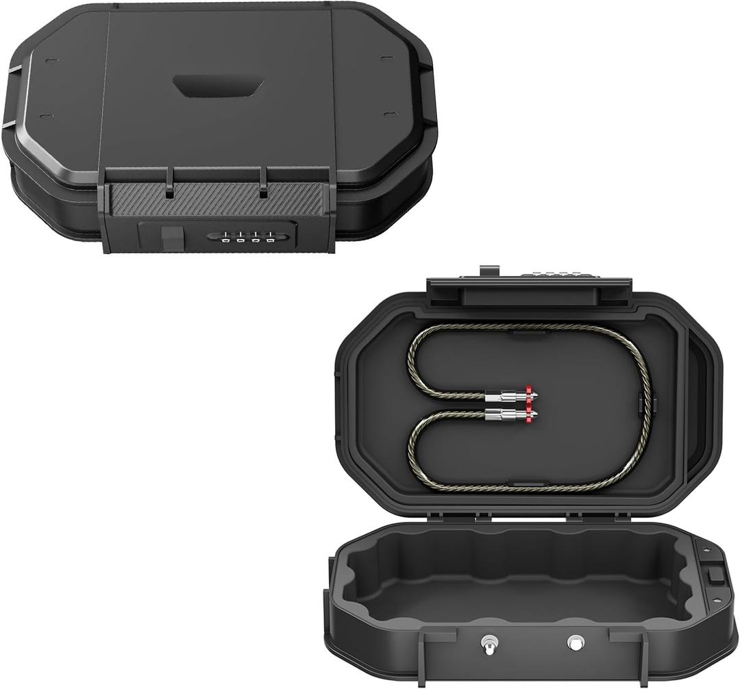 Portable Travel Safe Lock Box with 4-Digit Combination Lock - Waterproof Anti-Theft Security Box for Beach, Hotel, Car, Dorm - Includes Removable Steel Cable for Phone, Passport, Cash