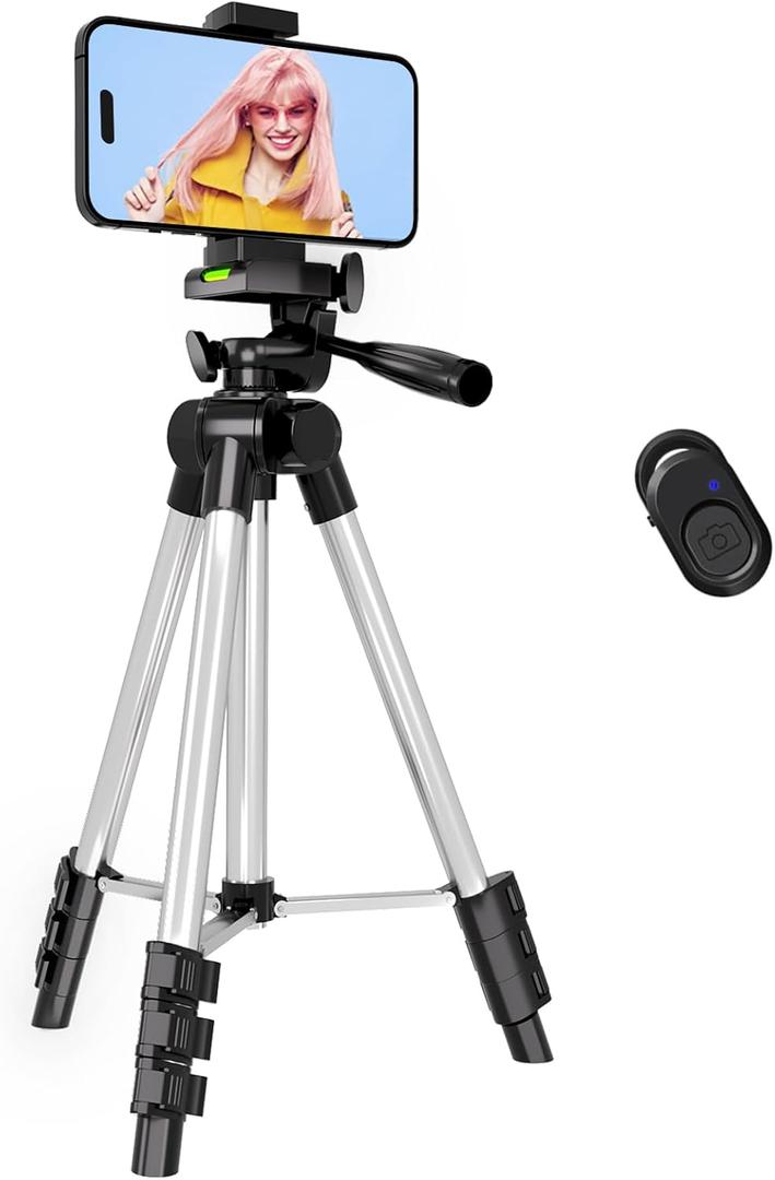 Phone Tripod, Lusweimi 44-inch iPhone Tripod with Phone Holder Mount/Wireless Remote for Cell Phone/Camera/Webcam/GoPro, Tabletop Lightweight Tripod for iOS/Android/Smartphone