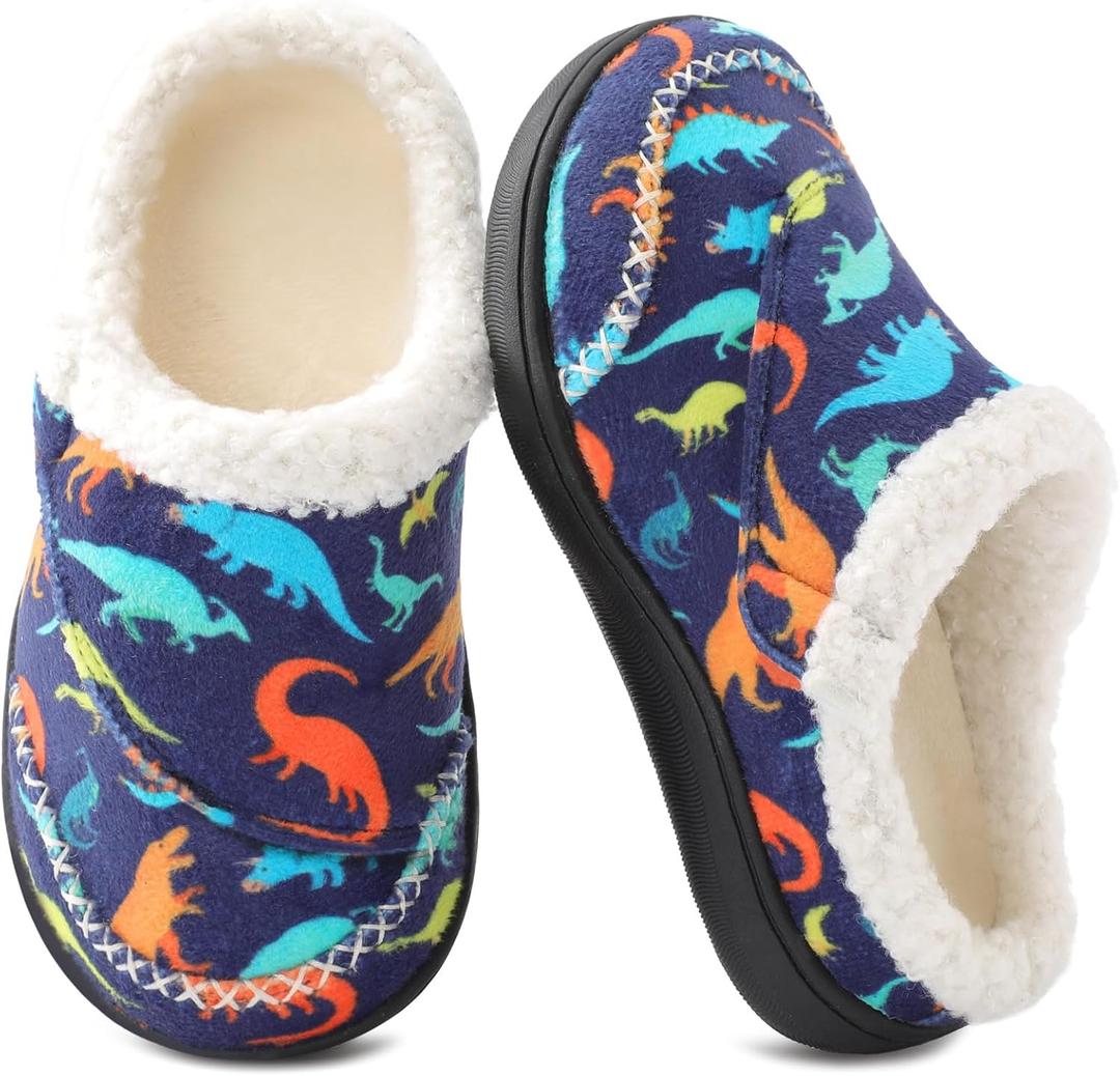 LeIsfIt Toddler Slippers Boys Girls Moccasin Slippers Kids Warm Slip-On House Shoes with Non-Slip Sole for Indoor & Outdoor (Dinosaur)