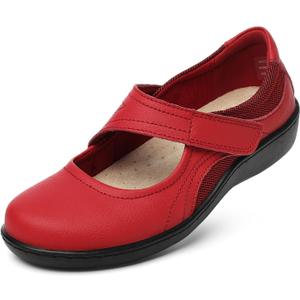 Women's Classic Comfort Mary Jane Flats Fashion Casual Dress Shoes Cute Closed Toe Slip On Lightweight Breathable Walking Shoes (10, Red)