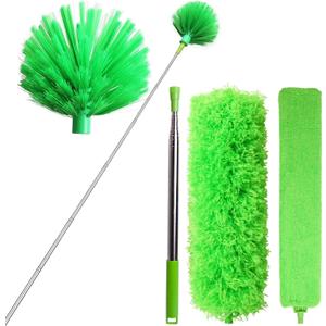 Cobweb Duster with Extension Pole, Bafezoze Ceiling Fan Duster with Long Handle, Spider Web Brush Flat Duster for Under Appliances High Ceilings Outdoor, Cobweb Duster 4PCs