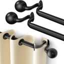 2Pack Curtain Rods for Windows 48 to 84 inch, 1inch Decorative Blackout Wrap Around Curtain Rod Set,Matte Black Splicing Heavy Duty Metal Curtain Rod with Brackets