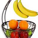 SimpleHouseware Fruit Basket Bowl with Banana Tree Hanger, Bronze