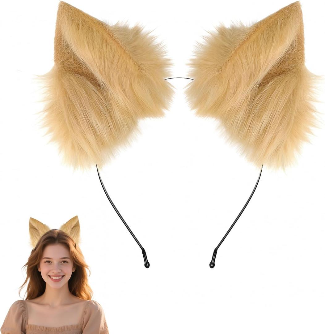 Shinto Cat Ears Headband, Furry Animal Ears Costume Hairband Cute Cat Accessories for Halloween Cosplay Party & Dress Up (Brown)