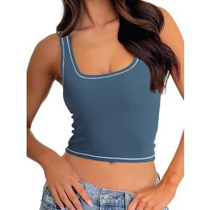 Danysu Women Rib Tank Top Padded Workout Top Square Neck Crop Tank Fitted Basic Cami Tops, L