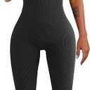 Women Workout Seamless Jumpsuit Yoga Ribbed Bodycon One Piece Tank Top Leggings Romper (Large, 01black)