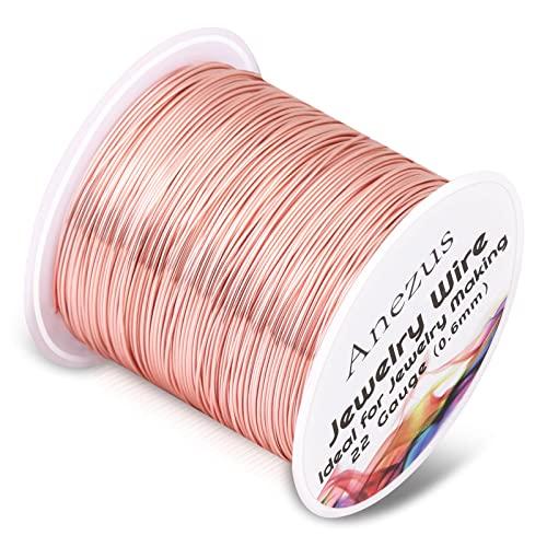 22 Gauge Jewelry Wire, Anezus Rose Gold Craft Wire Tarnish Resistant Copper Beading Wire for Jewelry Making Supplies and Crafting (Rose Gold, 49 Yards/45 Meters)