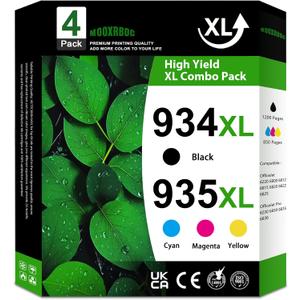934XL 935 XL Ink Cartridges Combo Pack (4-Pack, 1Black/1Cyan/1Magenta/1Yellow) Replacement for HP 934 and 935 Ink cartridges Officejet Pro 6830 6230 6835 6812 6815 6820 6220 6800 Printer