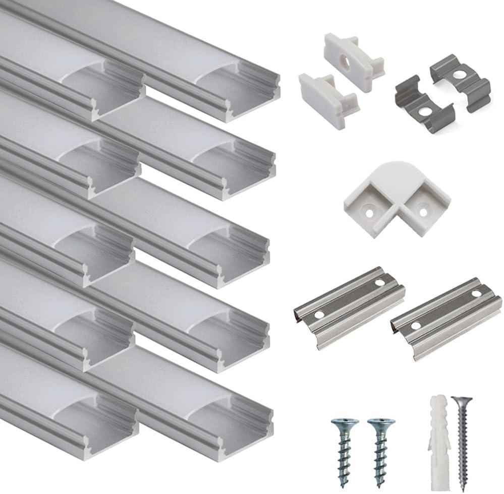 Hunhun 10-Pack 3.3ft/1Meter U Shape LED Aluminum Channel System with Milky Cover, End Caps and Mounting Clips, Aluminum Profile for LED Strip Light Installations, Very Easy Installation
