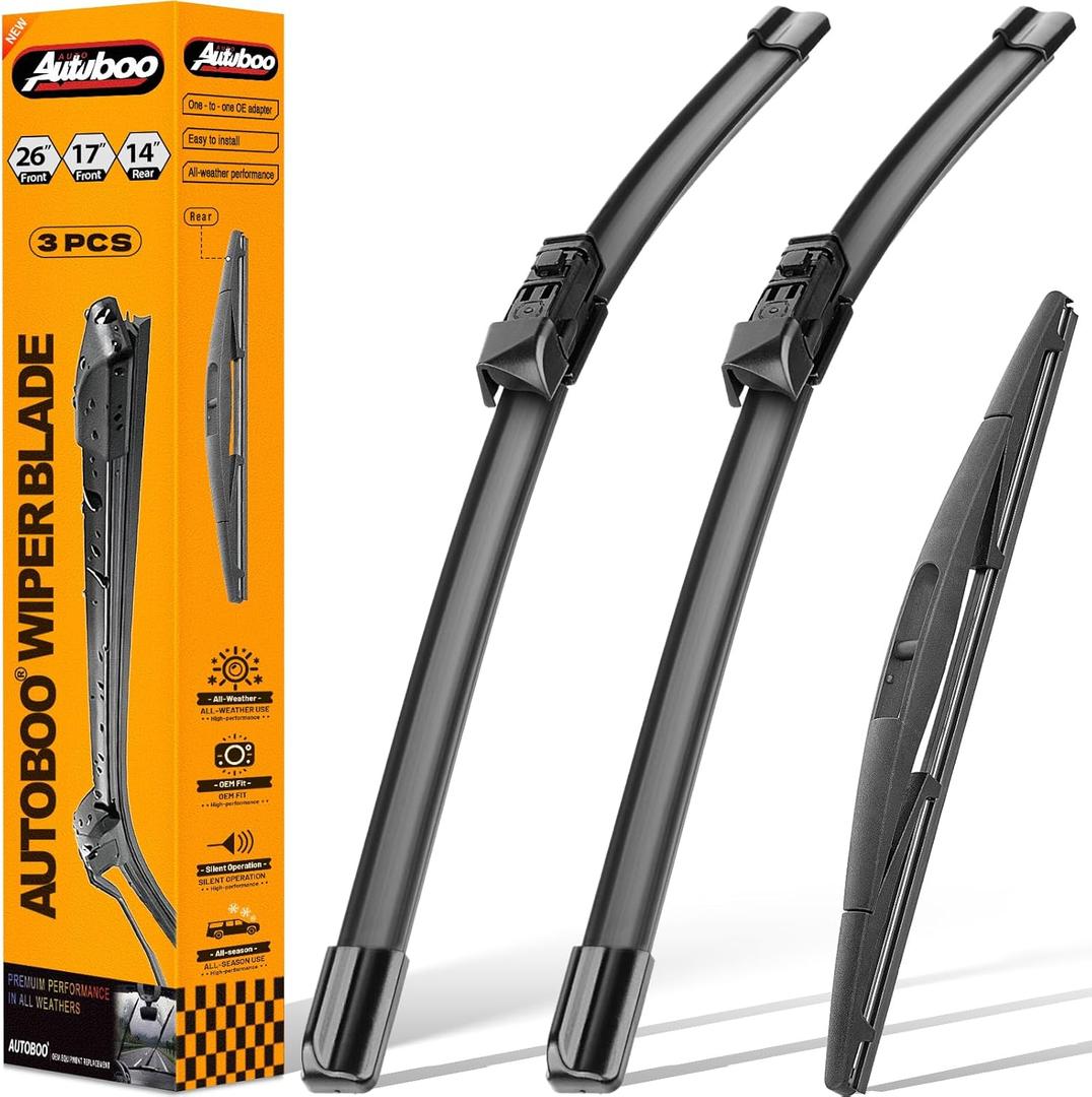 AUTOBOO 26"+17" Windshield Wipers with 14" Rear Wiper Blade Replacement for Subaru Forester 2019 2020 2021 2022 2023 2024 2025-2026 -Original Factory Quality (Pack of 3)